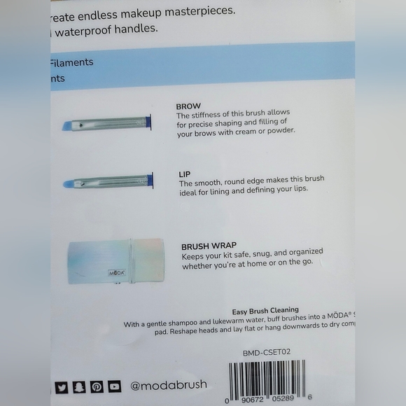 Moda Blue Brush Set Of 10 Brushes with Silver Pouch NWT Sealed - Picture 7 of 7